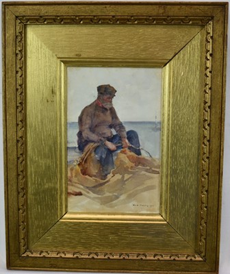 Lot 1203 - Henry Scott Tuke (1858-1929) watercolour - Fisherman, signed and dated, 21cm  x 13cm, in gilt frame