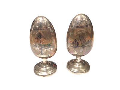 Lot 185 - Middle Eastern white metal and niello decorated salt and pepper casters