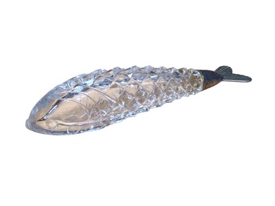 Lot 186 - Victorian Sampson Mordan & Co novelty silver mounted cut glass scent bottle in the form of a fish