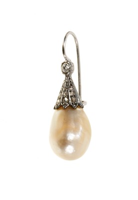 Lot 618 - A single pearl and diamond earring with a pear shape pearl 
(not tested for natural origin)
