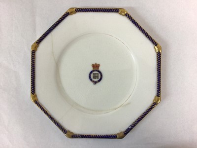 Lot 77 - Rare Victorian Honourable Corps of Gentleman at Arms mess plate by Royal Worcester retailed by T.Goode & Co, of octagonal form with central painted crowned garter ' Royal Body Guard' and portcullis...