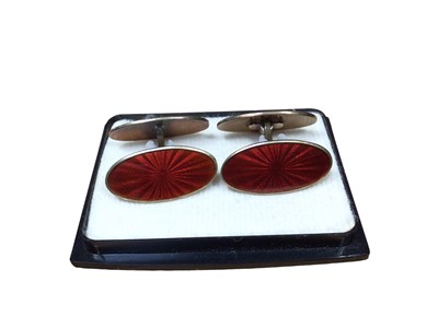 Lot 172 - Pair of David Andersen Norwegian silver gilt and red guilloché enamel cufflinks in original box