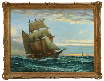 Lot 1167 - *Montague Dawson (1895-1973) Oil on canvas ’Dawn at Wolf Rock’ signed lower left
