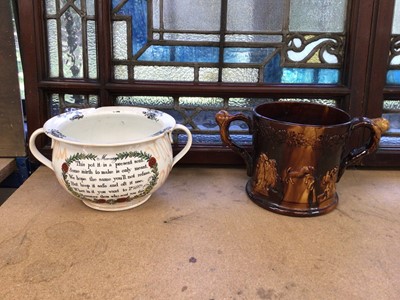Lot 67 - Victorian lustre chamber pot with frog and humorous text
