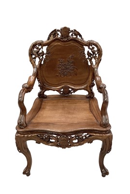 Lot 1537 - Fine quality Chinese hardwood armchair with vegetable decoration to arms