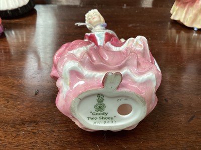 Lot 1203 - Fourteen Royal Doulton figures - Sweet & Twenty HN1569, Tinkle Bell, The Little Bridesmaid, Goody Two Shoes HN2037, Home Again HN2167, Mother's Help HN2151, Amanda HN2996, Rose HN2123, Valerie HN21...