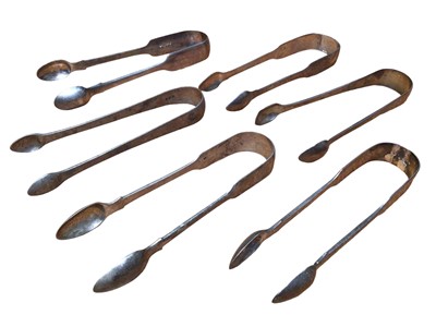 Lot 232 - Six pairs of Georgian and later silver sugar tongs