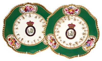 Lot 185 - Pair fine quality late Regency Chamberlains Worcester porcelain armorial plates