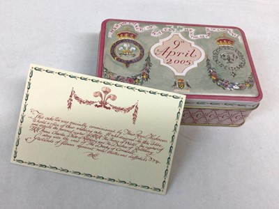 Lot 171 - The Wedding of T.R.H. Prince Charles to Camilla Duchess of Cornwall 2005, piece of wedding cake in decorative tin with presentation card and outer box