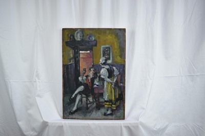 Lot 7 - Alfred Aaron Wolmark (1877-1961) oil on panel - Figures in a Tavern, signed, 51cm x 35cm, in gilt frame