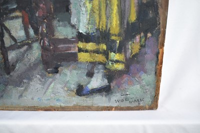 Lot 7 - Alfred Aaron Wolmark (1877-1961) oil on panel - Figures in a Tavern, signed, 51cm x 35cm, in gilt frame