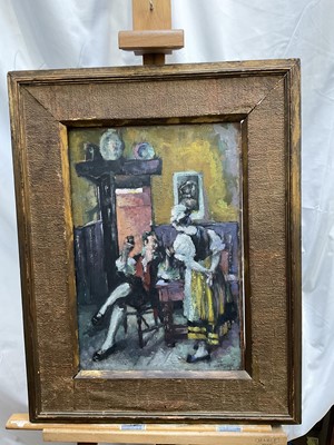 Lot 7 - Alfred Aaron Wolmark (1877-1961) oil on panel - Figures in a Tavern, signed, 51cm x 35cm, in gilt frame