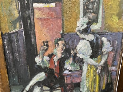 Lot 7 - Alfred Aaron Wolmark (1877-1961) oil on panel - Figures in a Tavern, signed, 51cm x 35cm, in gilt frame