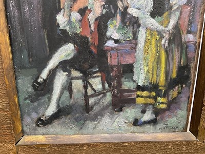 Lot 7 - Alfred Aaron Wolmark (1877-1961) oil on panel - Figures in a Tavern, signed, 51cm x 35cm, in gilt frame