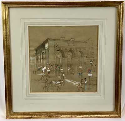 Lot 189 - Susan Gaskell, contemporary, ink and watercolour - Continental Townscape, signed, 26.5cm x 26.5cm, in glazed gilt frame
