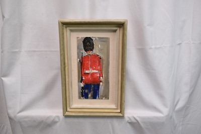 Lot 979 - *Robert Sadler (1909-2001) Figurative, Sentry, 1990, acrylic on board, signed, dated, 20 x 9.5cm, framed