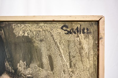 Lot 1328 - *Robert Sadler (1909-2001) Abstract, after Modigliani, 1962, acrylic on board, signed, 77.5 x 33cm, framed