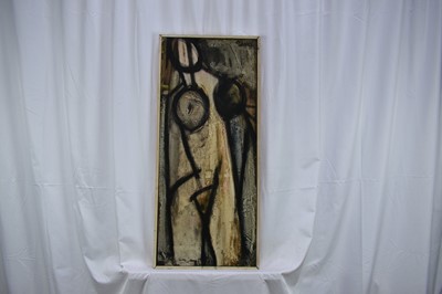 Lot 1328 - *Robert Sadler (1909-2001) Abstract, after Modigliani, 1962, acrylic on board, signed, 77.5 x 33cm, framed