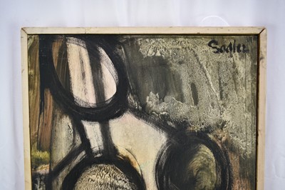 Lot 1328 - *Robert Sadler (1909-2001) Abstract, after Modigliani, 1962, acrylic on board, signed, 77.5 x 33cm, framed