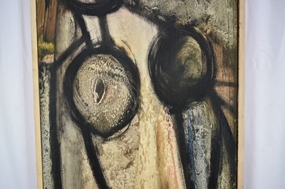 Lot 1328 - *Robert Sadler (1909-2001) Abstract, after Modigliani, 1962, acrylic on board, signed, 77.5 x 33cm, framed