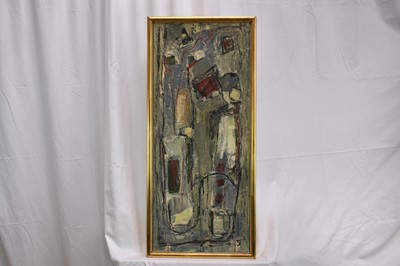 Lot 976 - *Robert Sadler (1909-2001) Abstract, 1960s, acrylic on board, unsigned, 32.5 x 77.5, in gilt frame