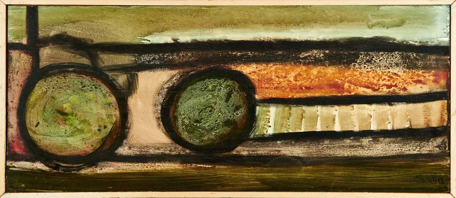 Lot 988 - *Robert Sadler (1909-2001) Abstract, 1962, acrylic on board, signed, 33 x 77.5cm, framed, a further work verso