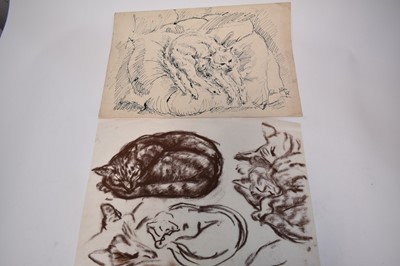 Lot 1313 - *Colin Moss (1914-2005) Indian ink, Sleeping cat, signed 33 x 39cm, together with seven further studies of cats and other animals by Colin Moss
