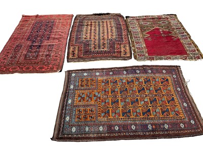 Lot 1582 - Baluch prayer mat, together with three others, 157 x 94cm and smaller