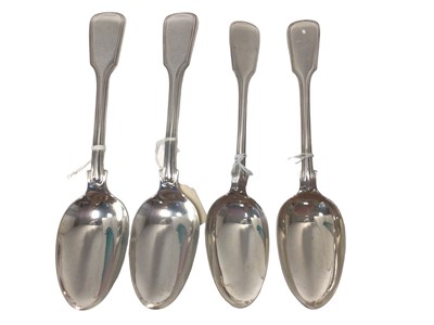 Lot 3 - Four fiddle and thread pattern silver table spoons, including a pair London 1827/28, and a pair London 1842, 22cm long, 13.6oz