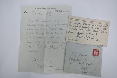Lot 1002 - Sir Alfred Munnings - handwritten letter, addressed to artist Maitland Mason (1861-1951) Odds and Ends, 131 High Street, Hadleigh, Suffolk