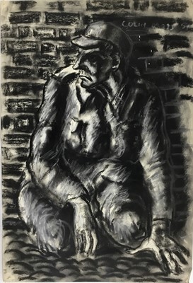 Lot 4 - Colin Moss (1914-2005), mixed media, Crouching soldier, signed and dated '51, 88 x 66cm