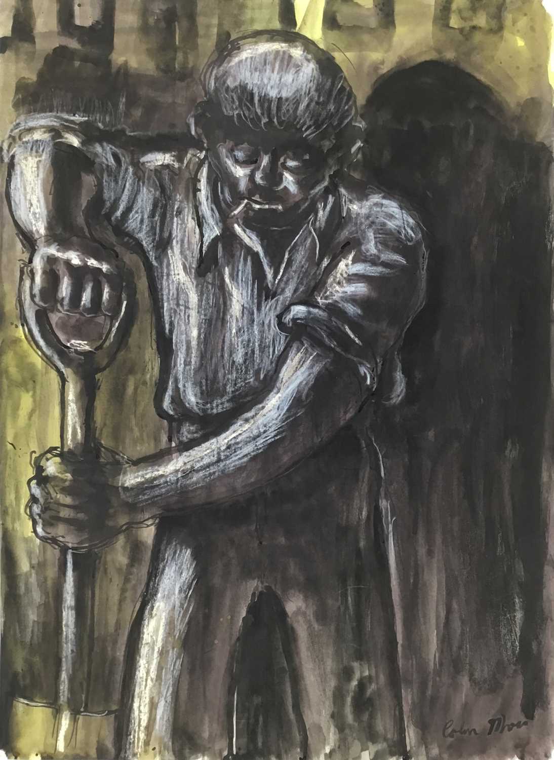 Lot 28 - Colin Moss (1914-2005) mixed media, workman digging, signed, 70 x 50cm