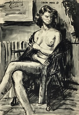 Lot 956 - *Colin Moss (1914-2005) mixed media, ink and wash, Figure study, signed and dated '51, 56 x 38cm