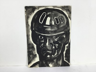 Lot 17 - Colin Moss (1914-2005) indian ink, Miner, 21 x 15cm, together with two further works on paper by Colin Moss