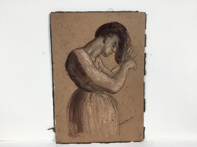 Lot 17 - Colin Moss (1914-2005) indian ink, Miner, 21 x 15cm, together with two further works on paper by Colin Moss
