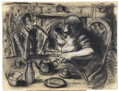 Lot 1 - Colin Moss (1914-2005) mixed media, Gossips, 44 x 57cm