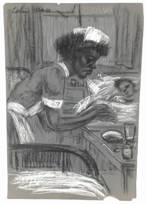 Lot 253 - Colin Moss (1914-2005) chalk and charcoal, nurse by the bedside, and another. (2)