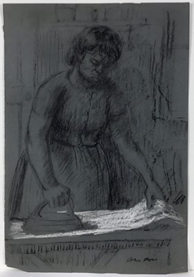 Lot 949 - *Colin Moss (1914-2005) chalk and charcoal, figure ironing, signed, 56 x 38cm