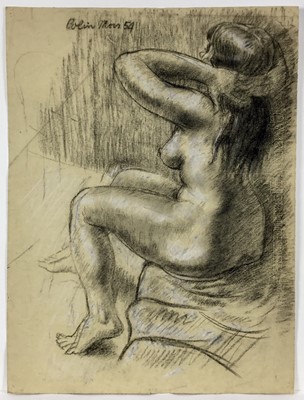 Lot 957 - *Colin Moss (1914-2005) chalk and charcoal, figure study in the manner of Degas, signed and dated '54, 62 x 48cm