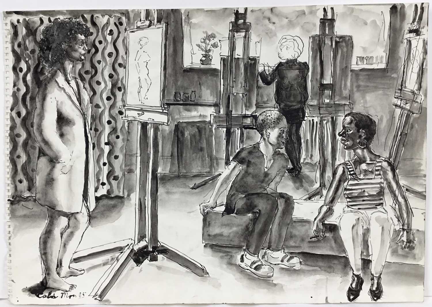 Lot 36 - Colin Moss (1914-2005) pen and wash, art class, 32 x 49cm, together with another work on paper by the same hand. (2)