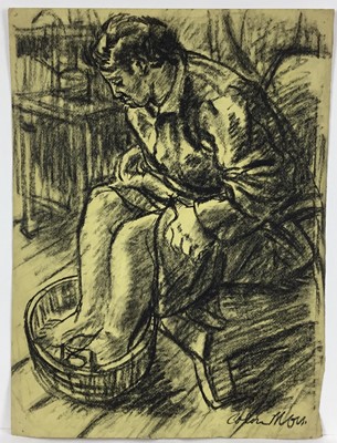 Lot 38 - Colin Moss (1914-2005) charcoal, Washing feet, 52 x 38cm