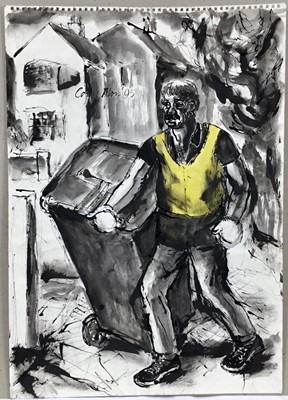 Lot 952 - *Colin Moss (1914-2005) mixed media, dustman, signed and dated '95, 60 x 41cm