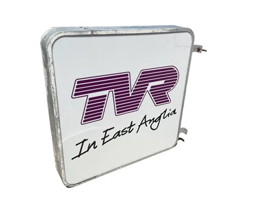 Lot 154 - Impressive TVR dealership/showroom 'TVR in East Anglia' double sided illuminated hanging sign 98 x 98cm