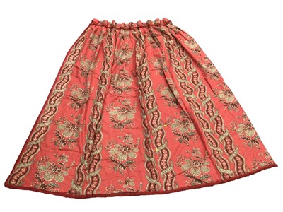 Lot 1150 - Pair of good quality interlined red curtains with floral and scroll decoration, pinch pleat tops, red rope and red tassel trim