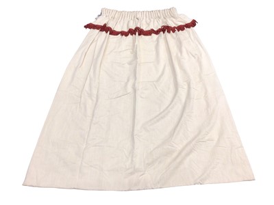Lot 1151 - Pair of good quality interlined cream curtains with red tasselled border, together with a painted curtain pole