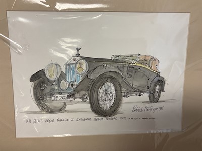 Lot 160 - Robbie MacGregor pen and wash study of a 1931 Rolls Royce Phanton II Continental Sedanca Drophead Coupe, unframed, 30 x 20cm