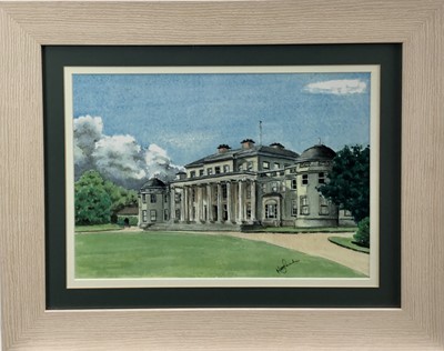 Lot 113 - English School, late 20th century, watercolour - Shugborough Hall, formally the home of The Earl of Lichfield, indistinctly signed, in glazed frame