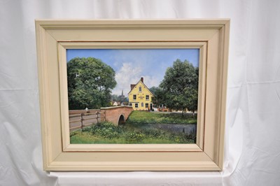 Lot 820 - *Clive Madgwick (1939-2005) acrylic on canvas -  The Anchor Inn, Nayland, signed, dated 2004 verso, 30.5cm x 40.5cm, framed