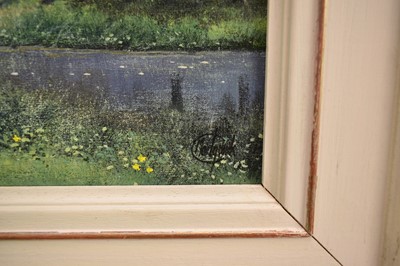 Lot 820 - *Clive Madgwick (1939-2005) acrylic on canvas -  The Anchor Inn, Nayland, signed, dated 2004 verso, 30.5cm x 40.5cm, framed