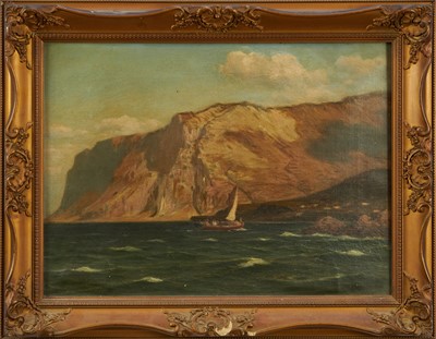 Lot 915 - Lauritz Holst (1848-1934) oil on canvas, Coastal scene, inscribed verso, 27cm x 37cm